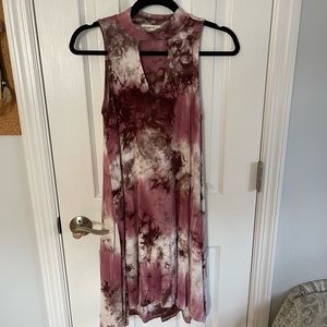 Mock Neck Cut Out Tie Dye Dress
